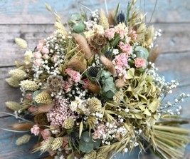 Hydrangea Blush Rose Thistle Wedding Bouquet