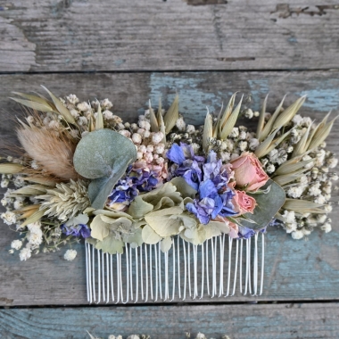 Hydrangea Blush Rose Blues Hair Comb