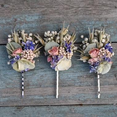 Hydrangea Blush Rose Blues Set of 3 Hair Grips