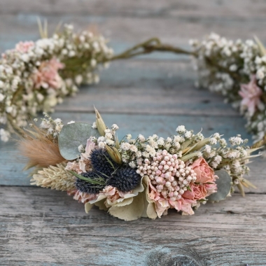 Hydrangea Blush Rose Thistle Hair Crown