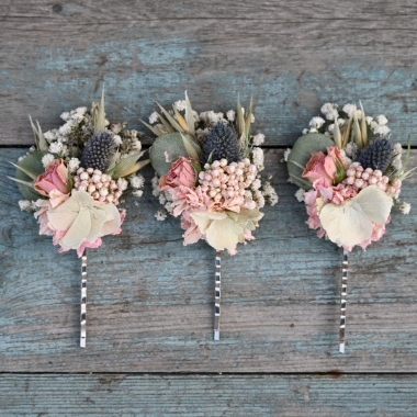 Hydrangea Blush Rose Thistle Set of 3 Hair Grips