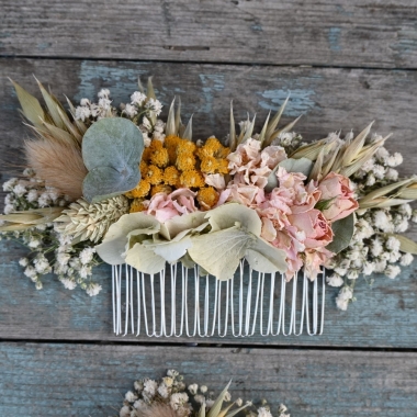 Hydrangea Blush Rose Yellow Hair Comb