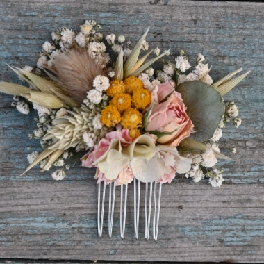 Hydrangea Blush Rose Yellow Hair Comb