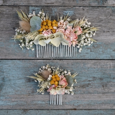 Hydrangea Blush Rose Yellow Hair Comb