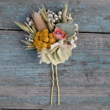 Hydrangea Blush Rose Yellow Hair Pin